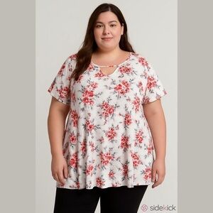 TORRID Size 3 Long Floral Smock Style Short Sleeve Top Blouse